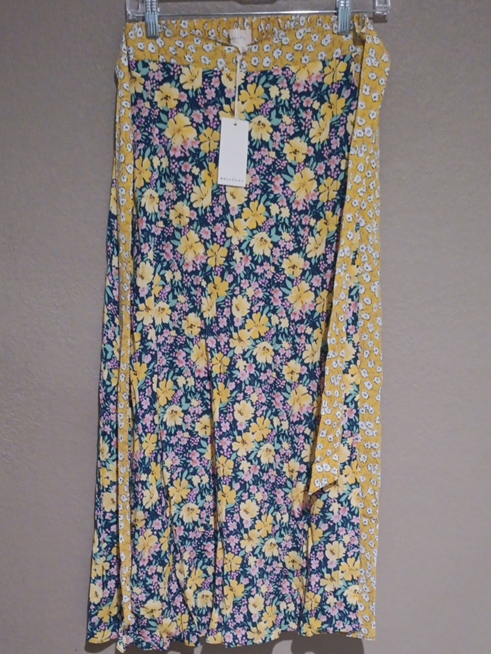Melloday Floral Wrap Maxi Skirt in Yellow and Navy